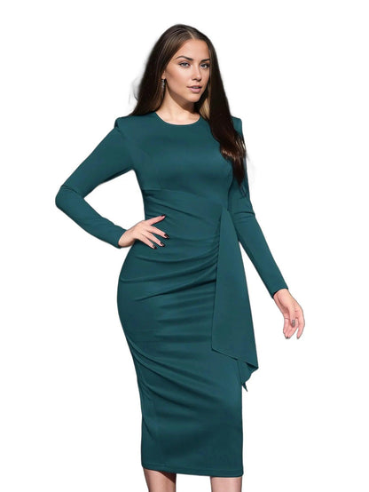 Draped Crepe Midi Dress With Back Slit - Styledd by L&M