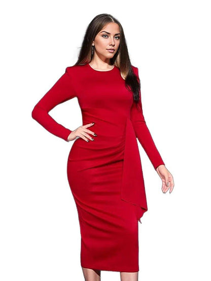 Draped Crepe Midi Dress With Back Slit - Styledd by L&M