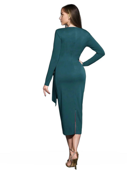 Draped Crepe Midi Dress With Back Slit - Styledd by L&M