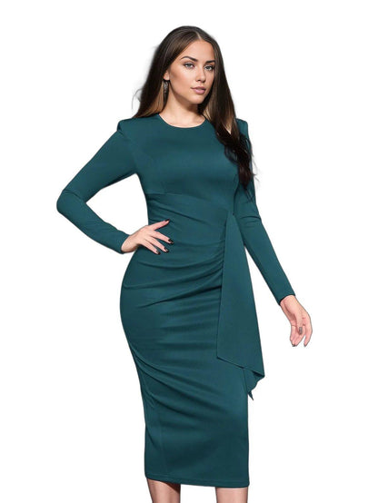 Draped Crepe Midi Dress With Back Slit - Styledd by L&M