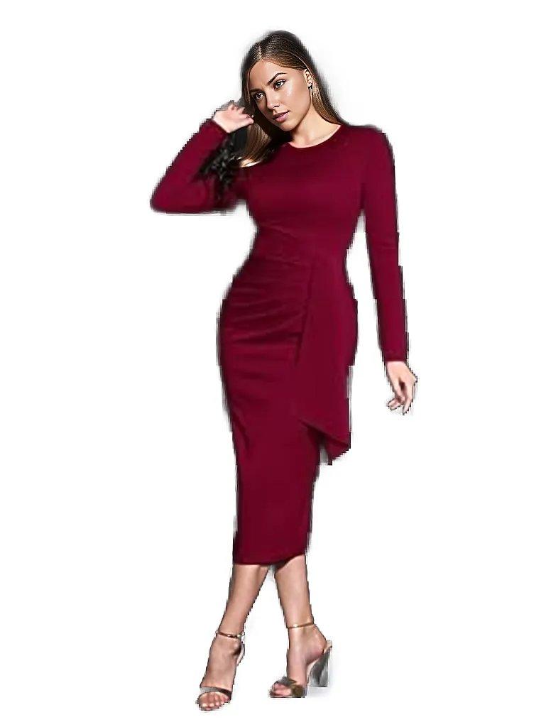 Draped Crepe Midi Dress With Back Slit - Styledd by L&M