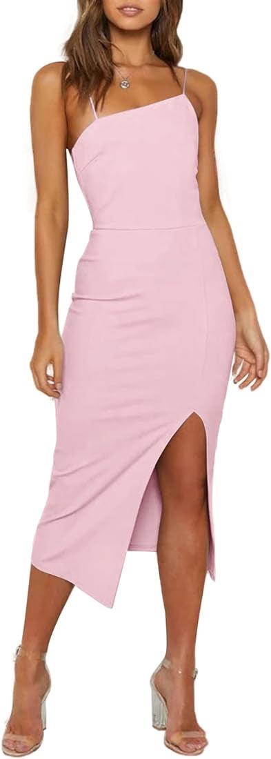 Elegant Bodycon Split Spaghetti Midi Dress - Styledd by L&M