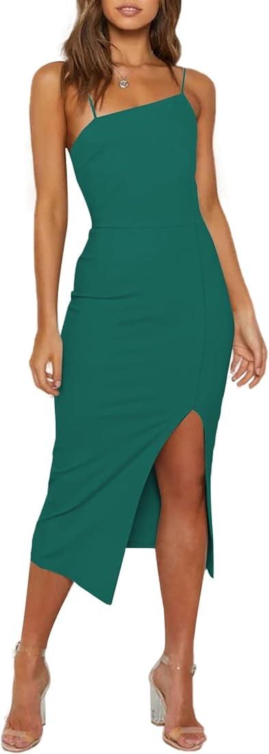 Elegant Bodycon Split Spaghetti Midi Dress - Styledd by L&M