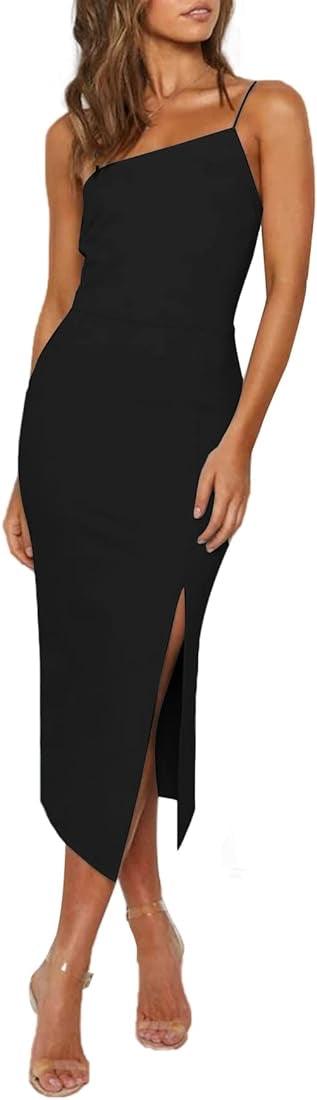 Elegant Bodycon Split Spaghetti Midi Dress - Styledd by L&M