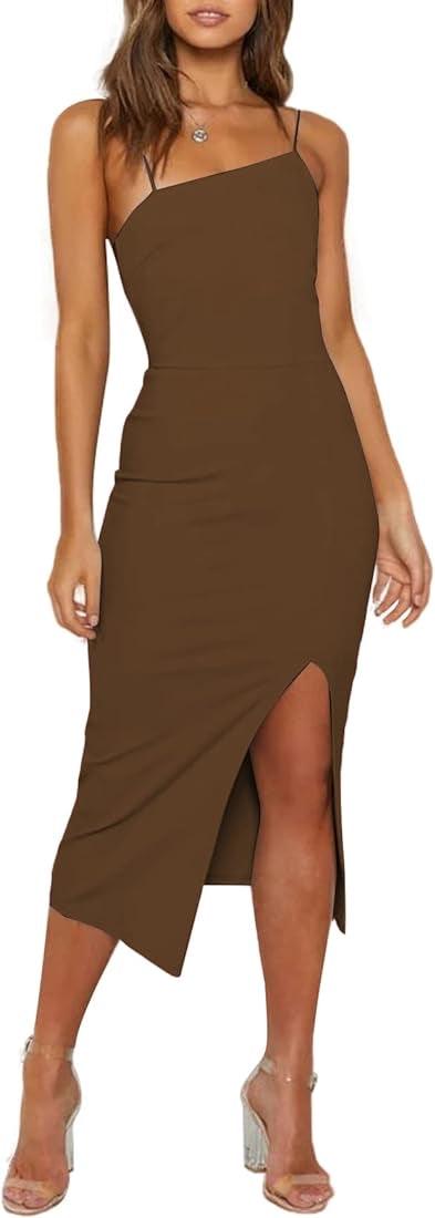 Elegant Bodycon Split Spaghetti Midi Dress - Styledd by L&M