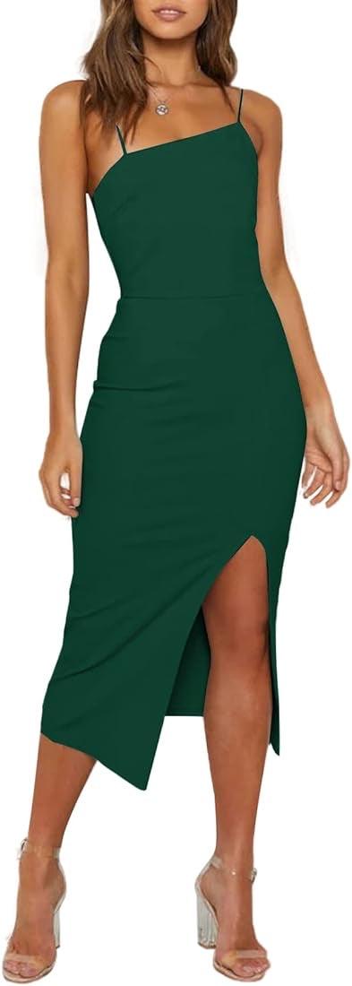 Elegant Bodycon Split Spaghetti Midi Dress - Styledd by L&M