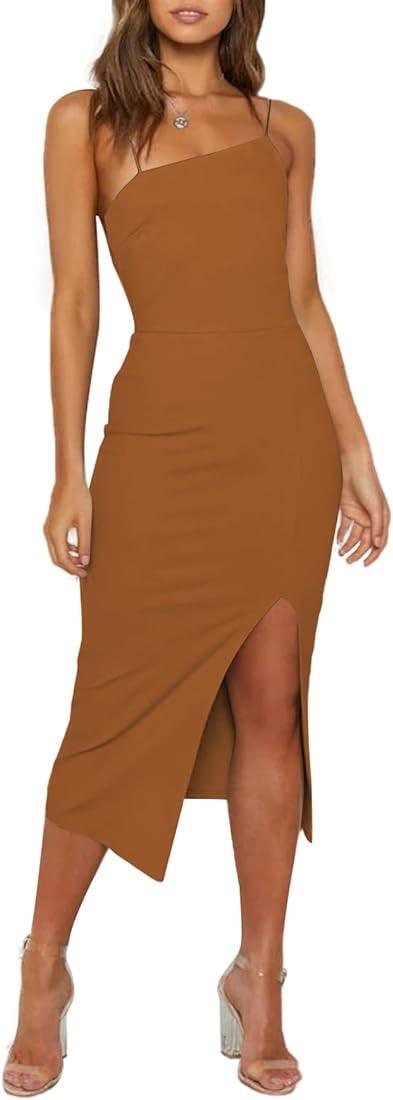 Elegant Bodycon Split Spaghetti Midi Dress - Styledd by L&M