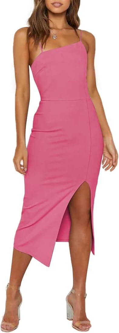 Elegant Bodycon Split Spaghetti Midi Dress - Styledd by L&M