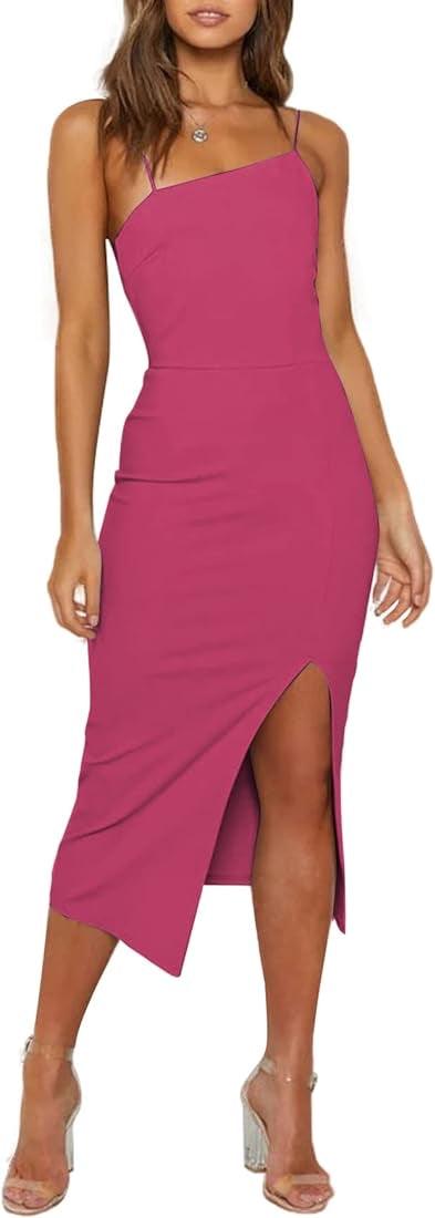 Elegant Bodycon Split Spaghetti Midi Dress - Styledd by L&M