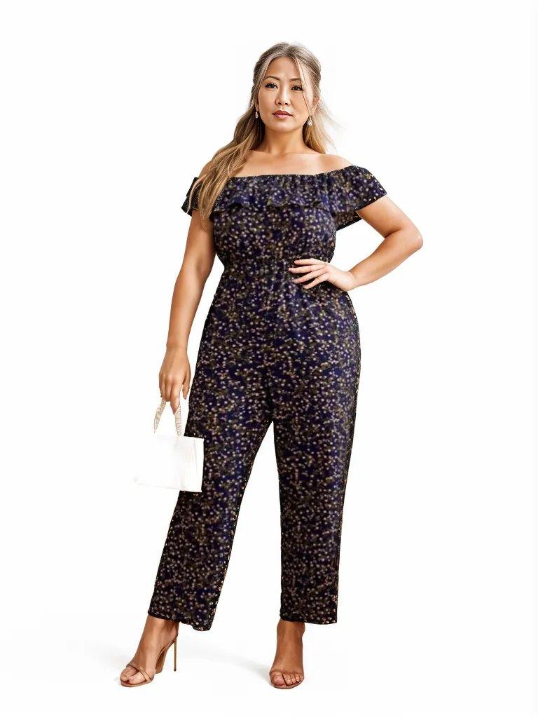 Floral Off Shoulder Curve Pants Jumpsuit - Styledd by L&M