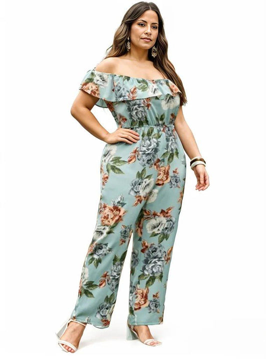 Floral Off Shoulder Curve Pants Jumpsuit - Styledd by L&M