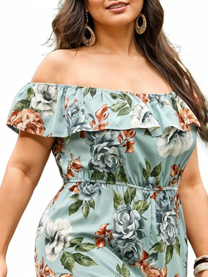 Floral Off Shoulder Curve Pants Jumpsuit - Styledd by L&M