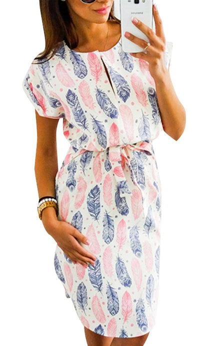 Floral Print Beach Dress With Belt - Styledd by L&M