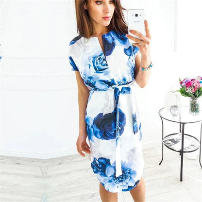 Floral Print Beach Dress With Belt - Styledd by L&M