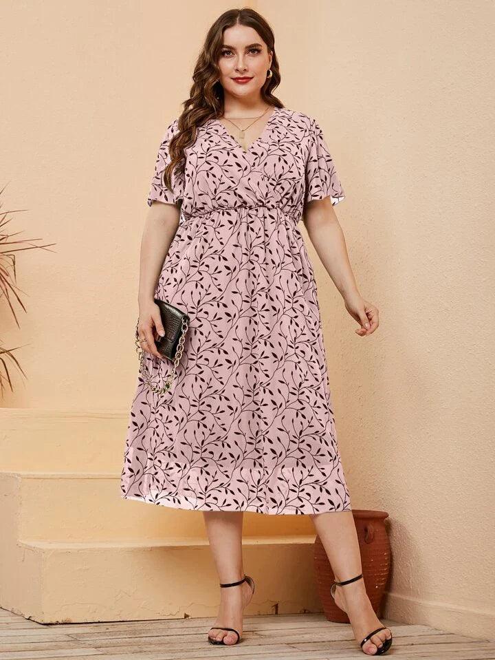 Floral Print Neck Butterfly Sleeve Dress - Styledd by L&M