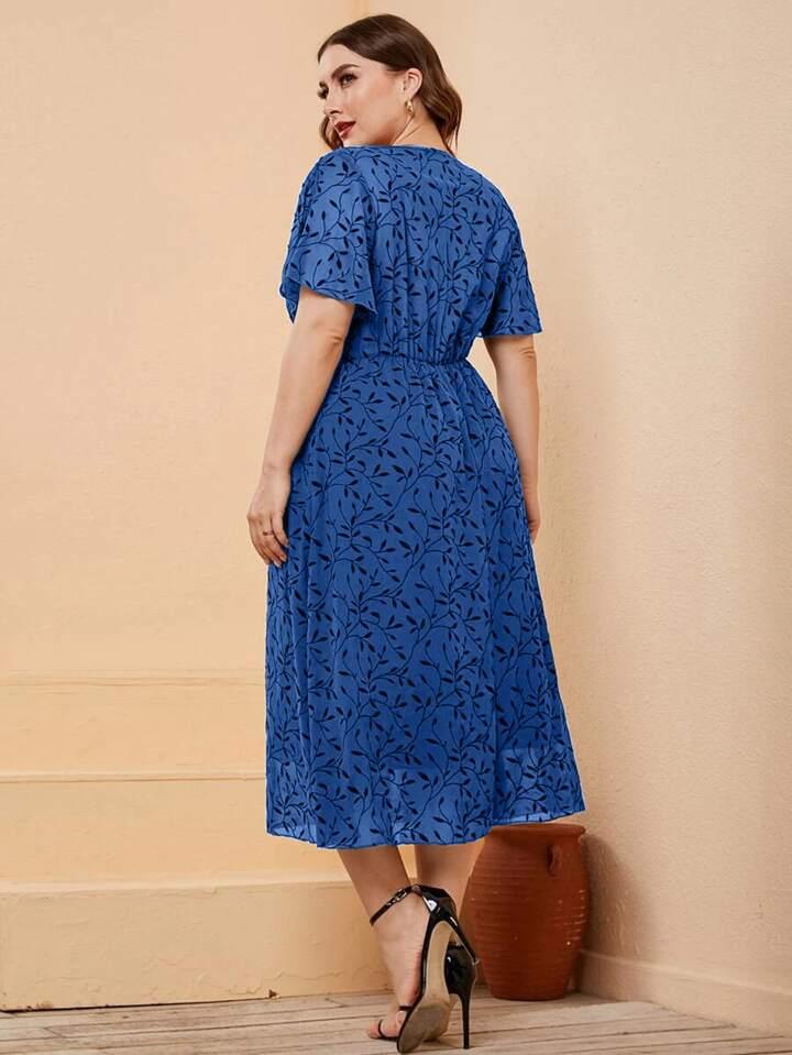 Floral Print Neck Butterfly Sleeve Dress - Styledd by L&M