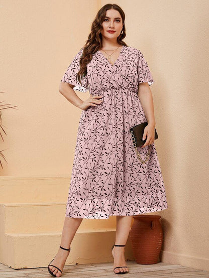 Floral Print Neck Butterfly Sleeve Dress - Styledd by L&M