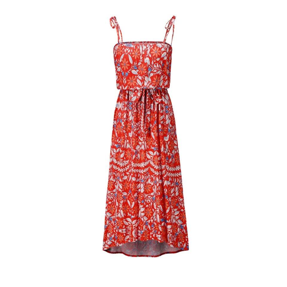 Floral Print Drawstring Midi Dress - Styledd by L&M