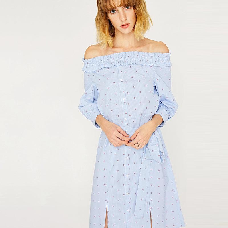 Floral Stripe Off Shoulder Summer Dress - Styledd by L&M