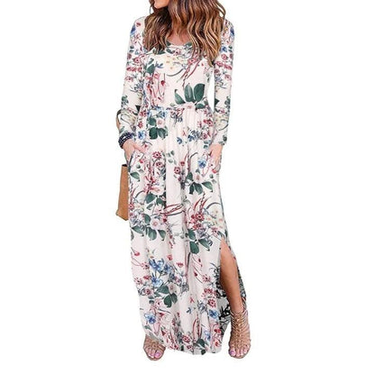 Floral Summer Long Sleeve Maxi Dress With Slits - Styledd by L&M