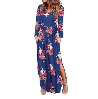 Floral Summer Long Sleeve Maxi Dress With Slits - Styledd by L&M