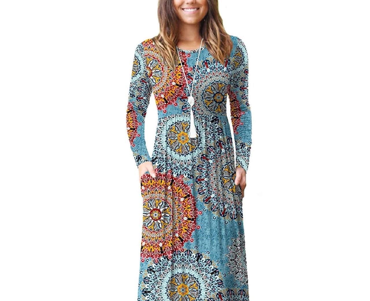 Floral Summer Long Sleeve Maxi Dress With Slits - Styledd by L&M