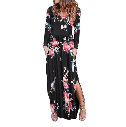 Floral Summer Long Sleeve Maxi Dress With Slits - Styledd by L&M