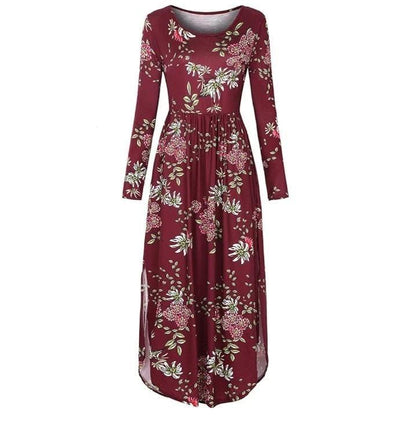 Floral Summer Long Sleeve Maxi Dress With Slits - Styledd by L&M