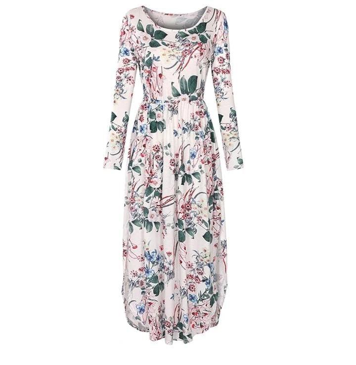 Floral Summer Long Sleeve Maxi Dress With Slits - Styledd by L&M