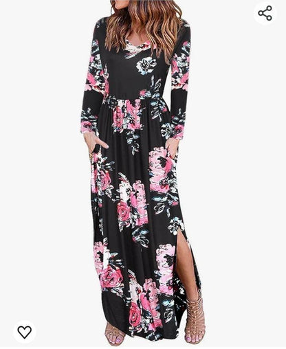 Floral Summer Long Sleeve Maxi Dress With Slits - Styledd by L&M