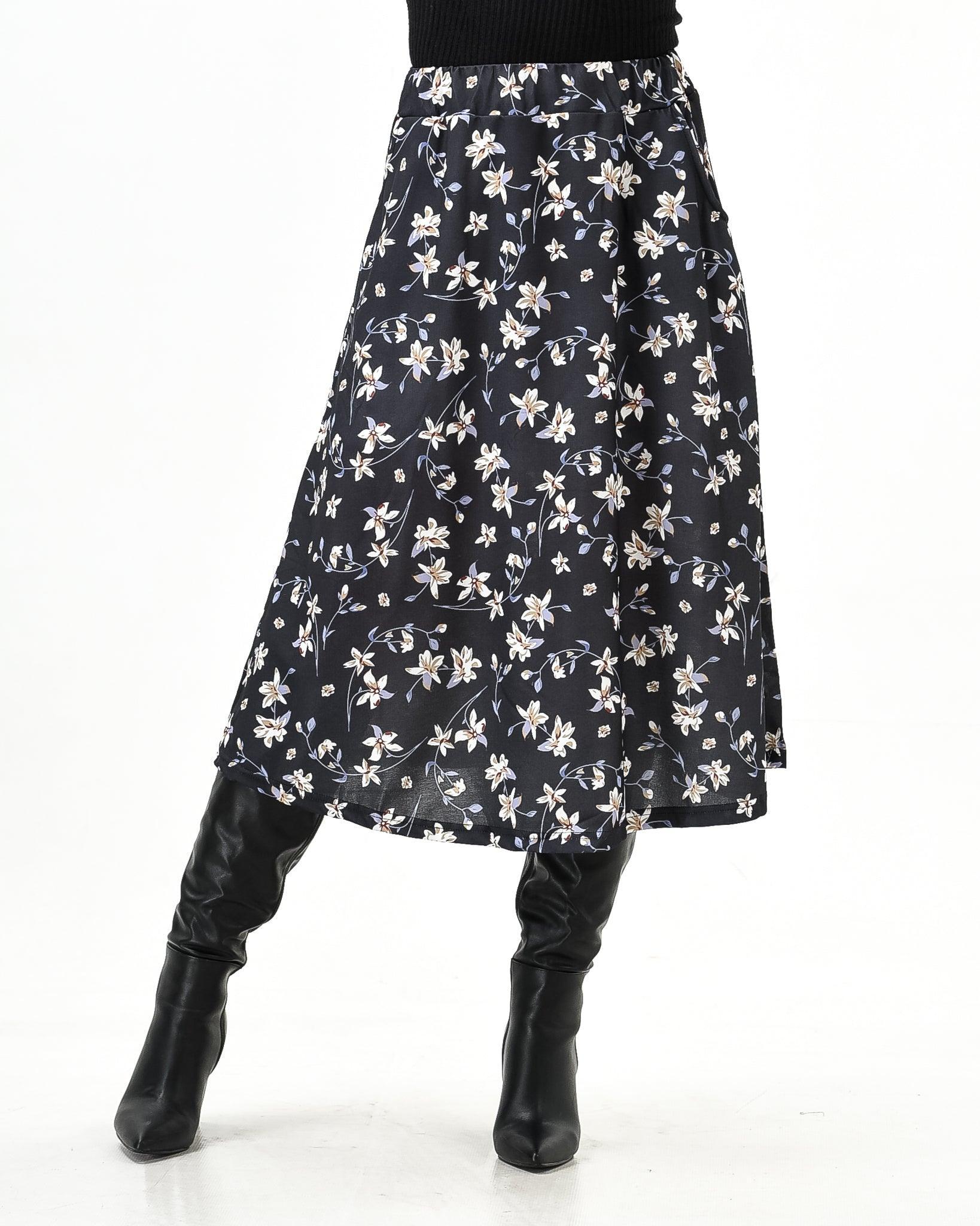 Floral midi skirt elastic waist - Styledd by L&M