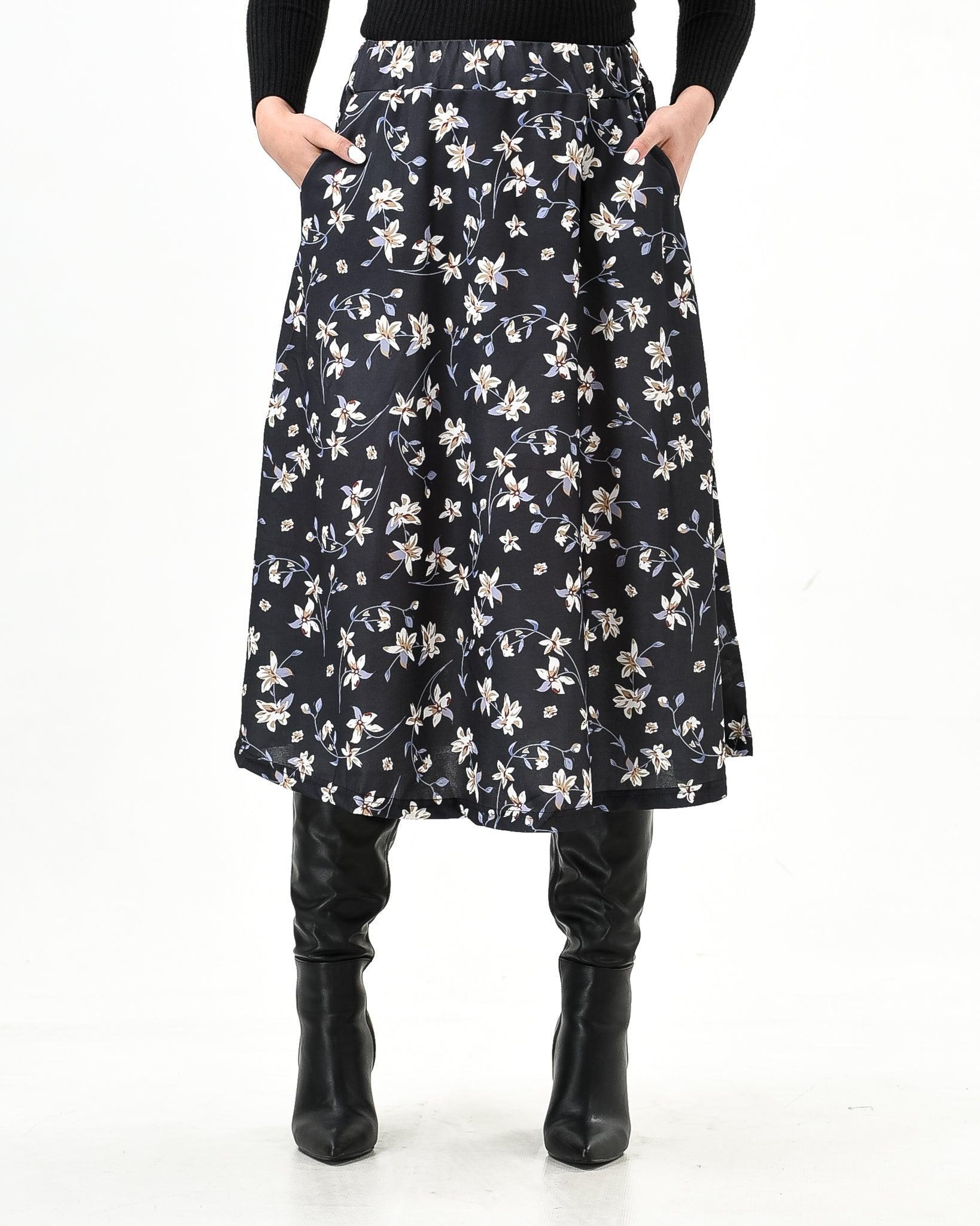 Floral midi skirt elastic waist - Styledd by L&M