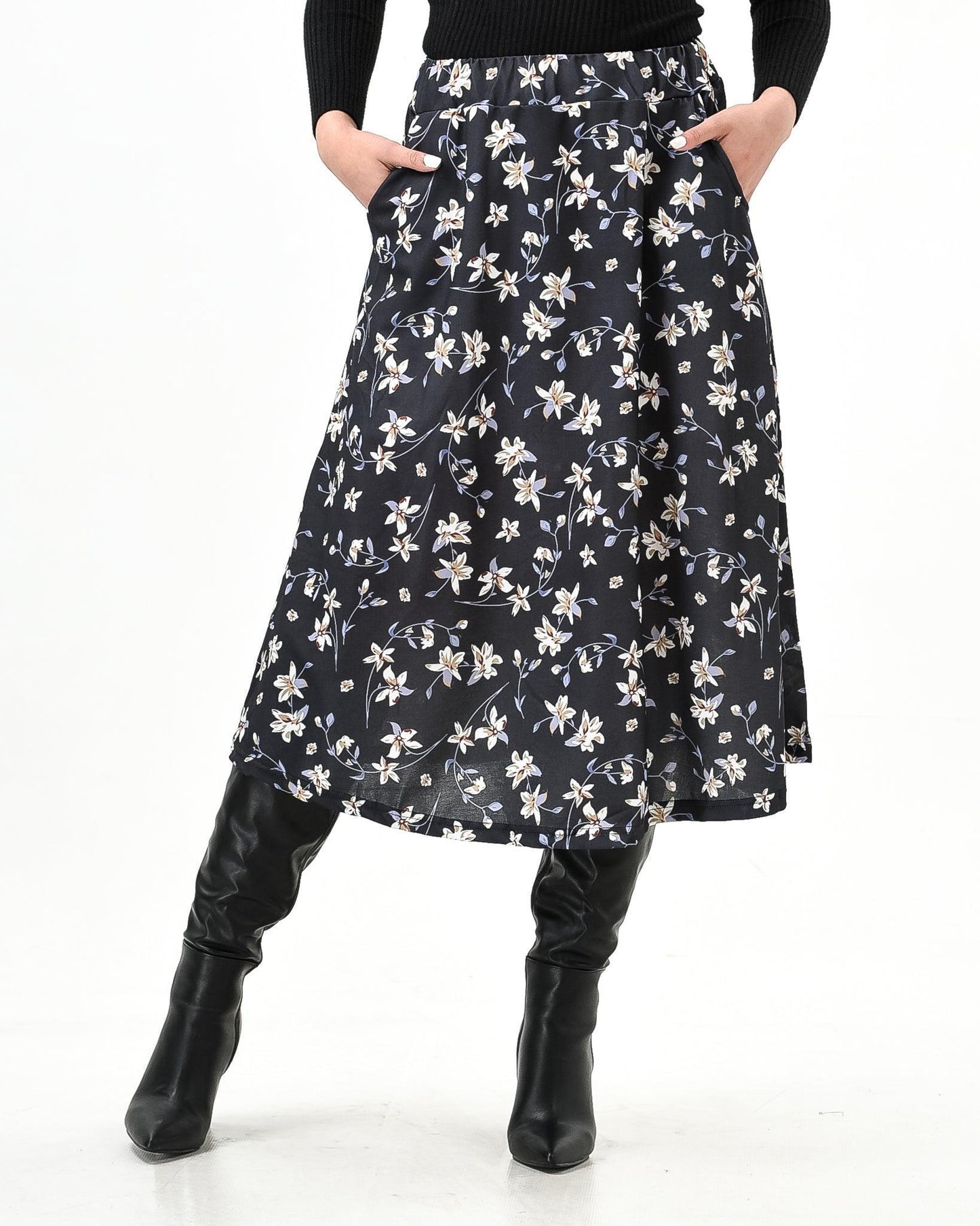 Floral midi skirt elastic waist - Styledd by L&M