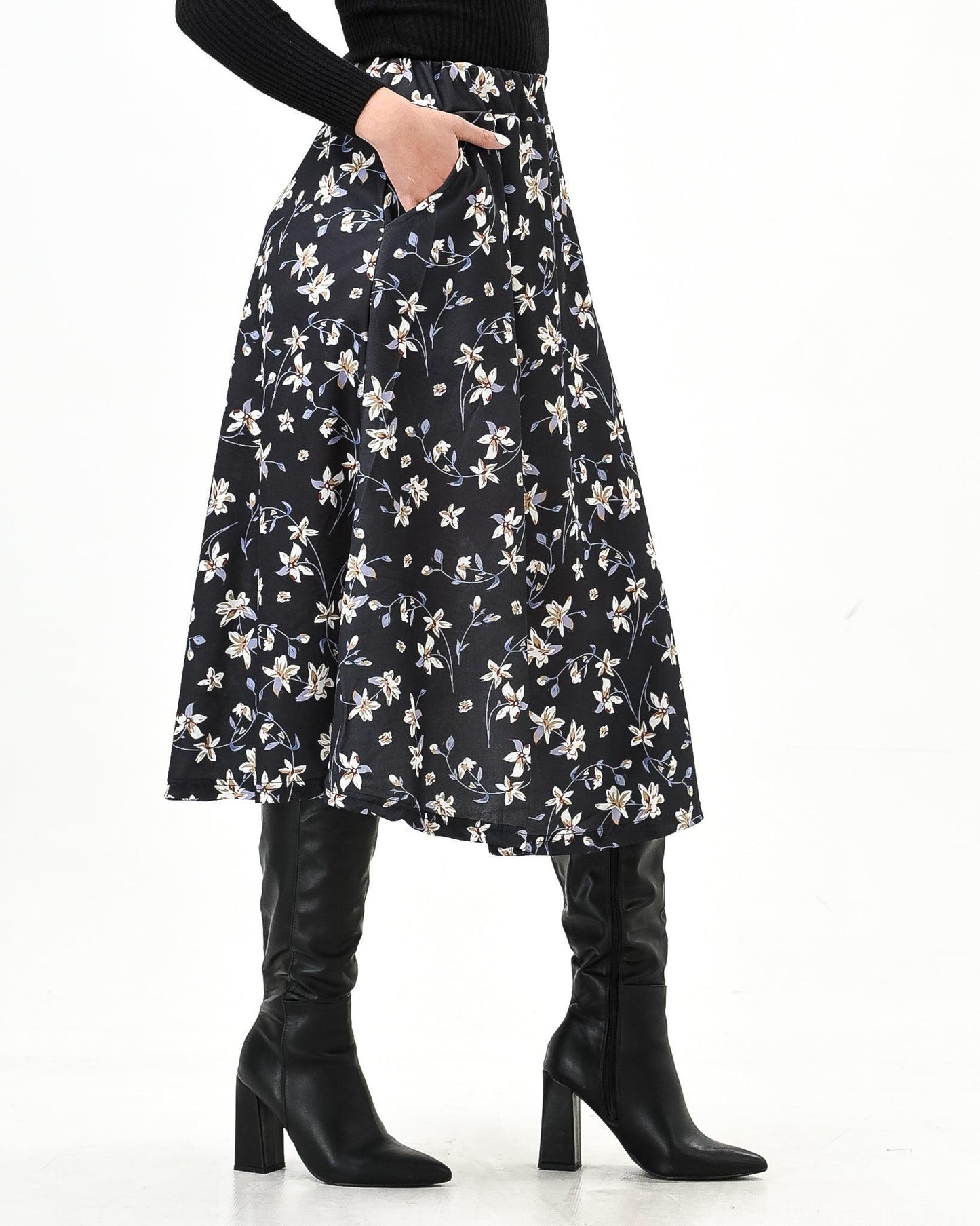 Floral midi skirt elastic waist - Styledd by L&M