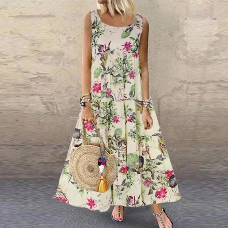 Flower Printed Loose Hem Lady Summer Dress - Styledd by L&M