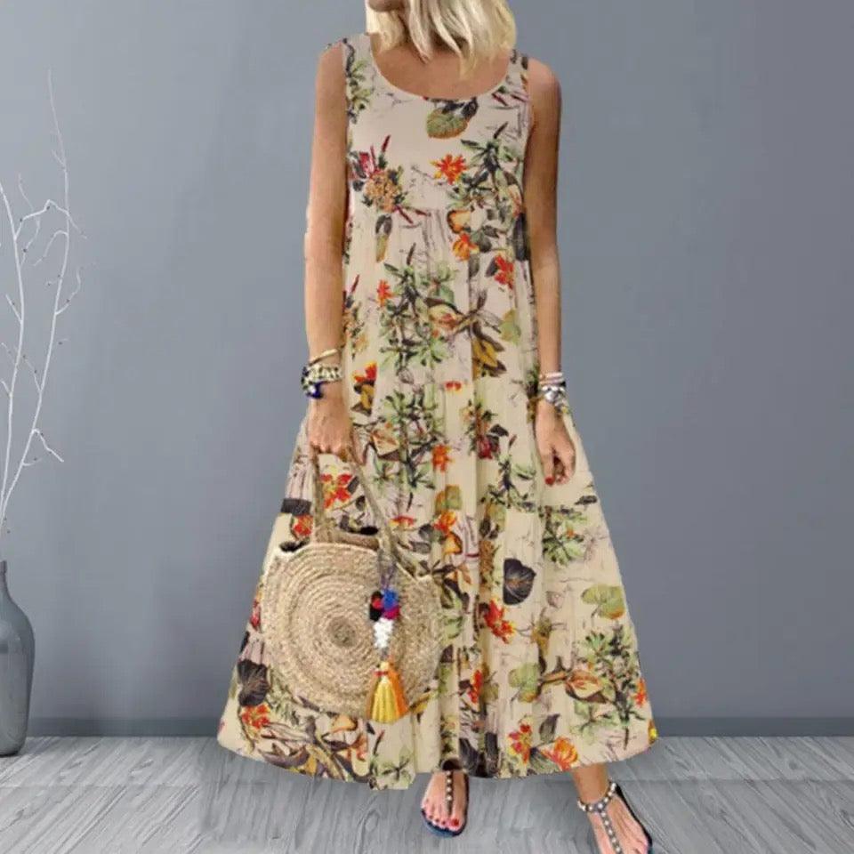 Flower Printed Loose Hem Lady Summer Dress - Styledd by L&M