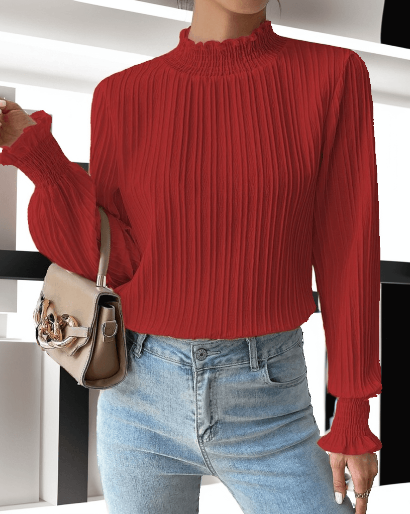 Frenchy Frill Trim Shirred Cuff Blouse - Styledd by L&M