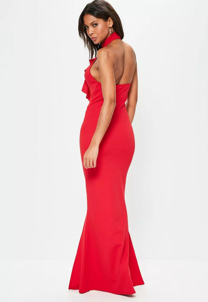 Frill Maxi Side Slit Dress - Styledd by L&M