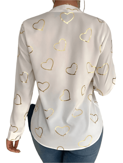 Heart Print Notched Neck Blouse - Styledd by L&M