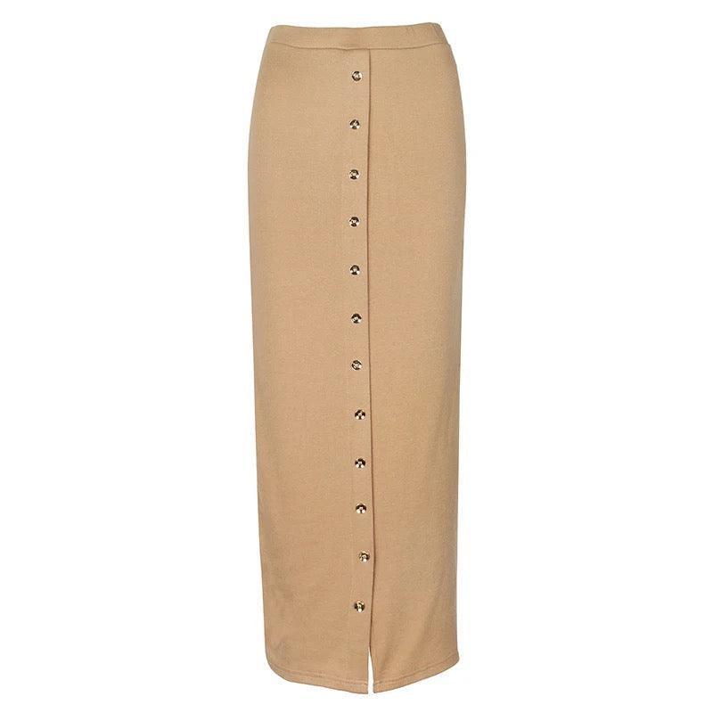 High Waist Button Bodycon Maxi Skirt - Styledd by L&M