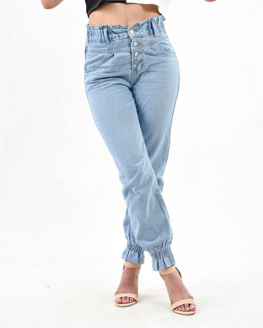 High Waisted Cuffs Hem Denim Jeans ST60 - Styledd by L&M