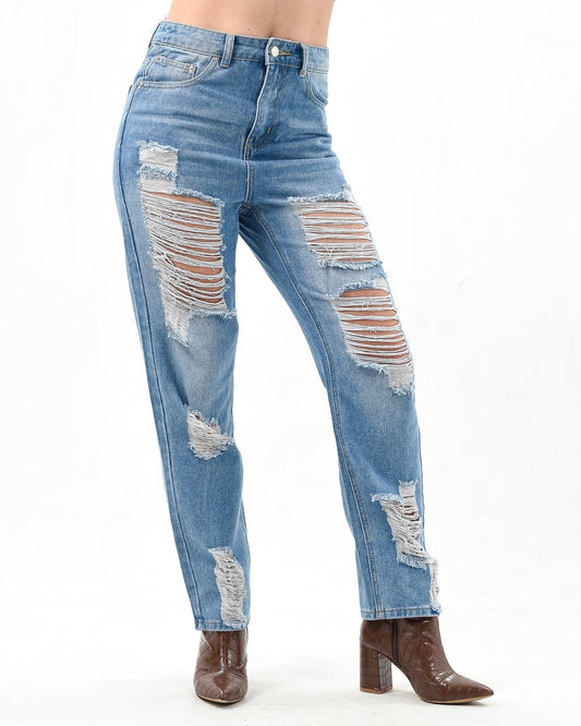 High Waisted Ripped Straight Leg Jeans XD94 - Styledd by L&M