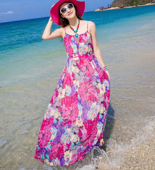 Holiday Chiffon Floral Maxi Dress No Belt - Styledd by L&M