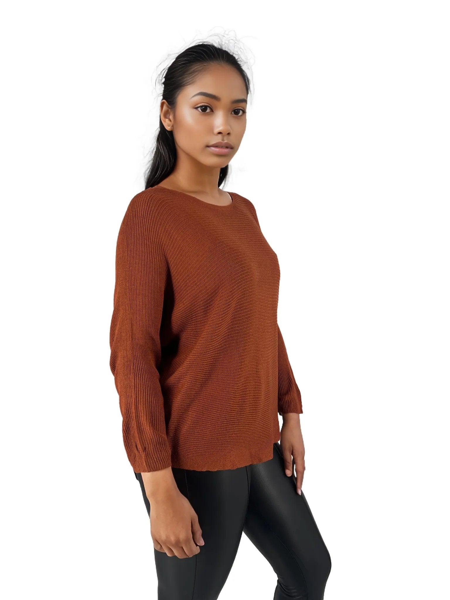 Knitted Batwing Long Sleeve Top - Styledd by L&M