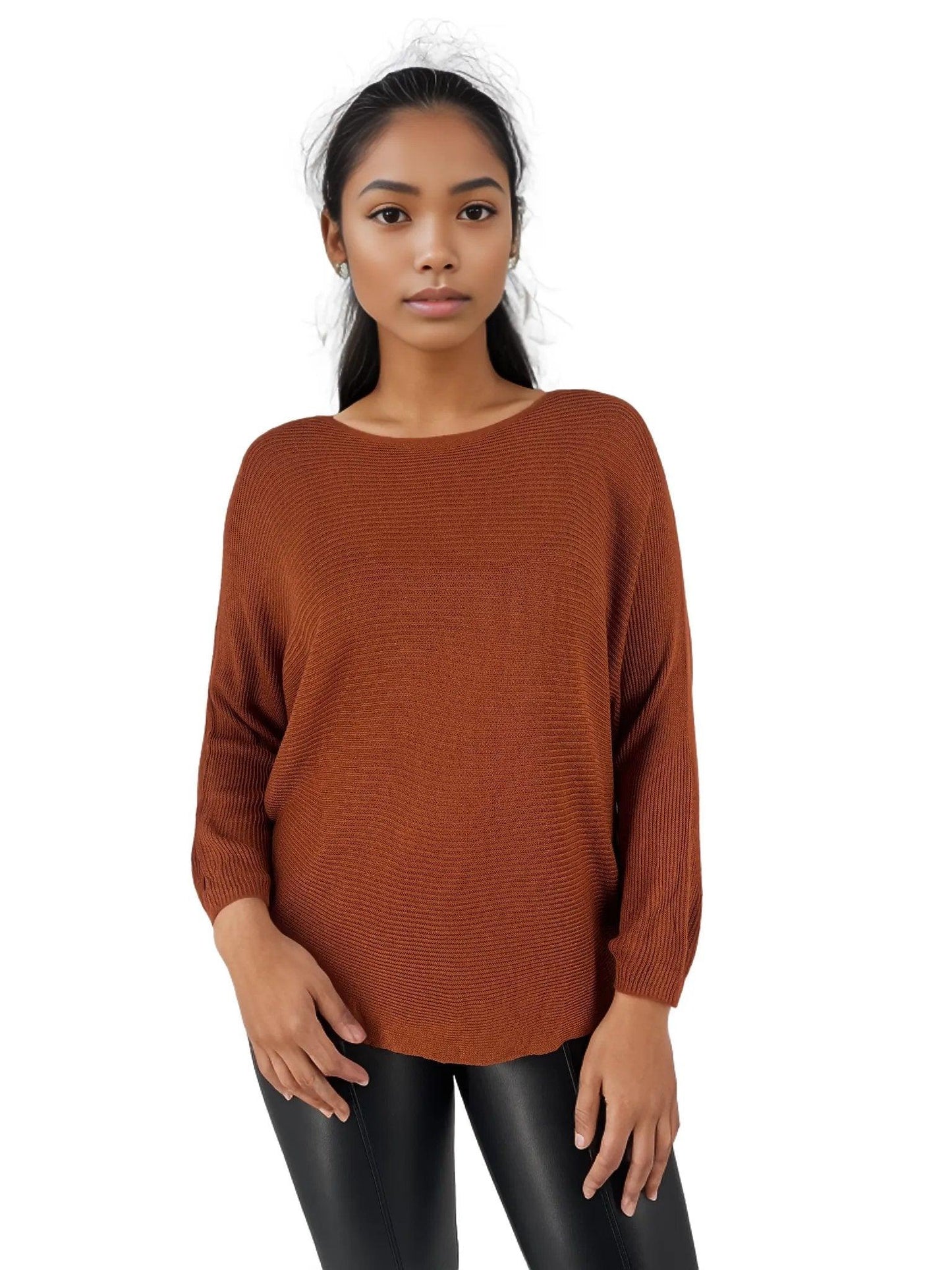 Knitted Batwing Long Sleeve Top - Styledd by L&M