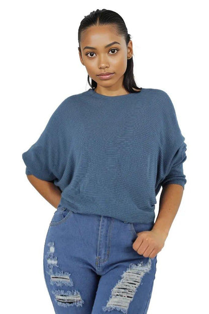 Knitted Batwing Long Sleeve Top - Styledd by L&M