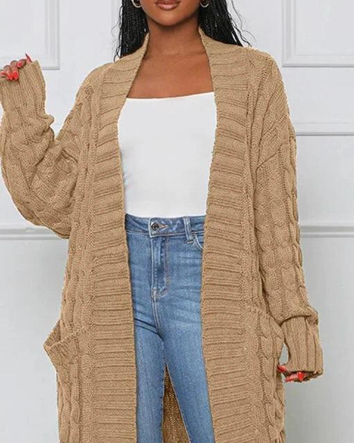 Knitted Dual Pocket Drop Shoulder Cardigan - Styledd by L&M