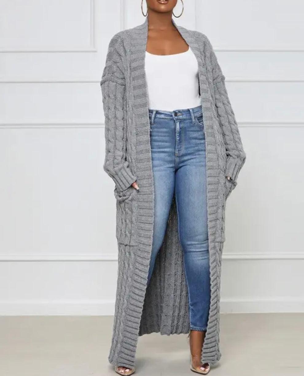 Knitted Dual Pocket Drop Shoulder Cardigan - Styledd by L&M