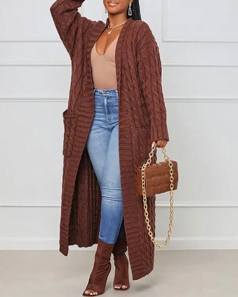 Knitted Dual Pocket Drop Shoulder Cardigan - Styledd by L&M