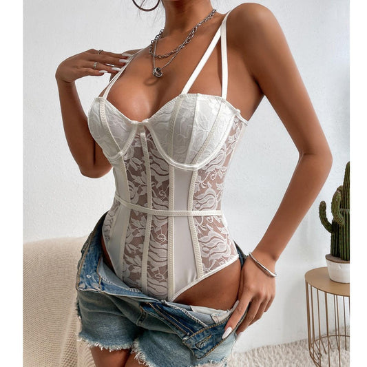 Lace Bodysuit Push Up Classic Flowers Embroidery Bodycon Underwear - Styledd by L&M